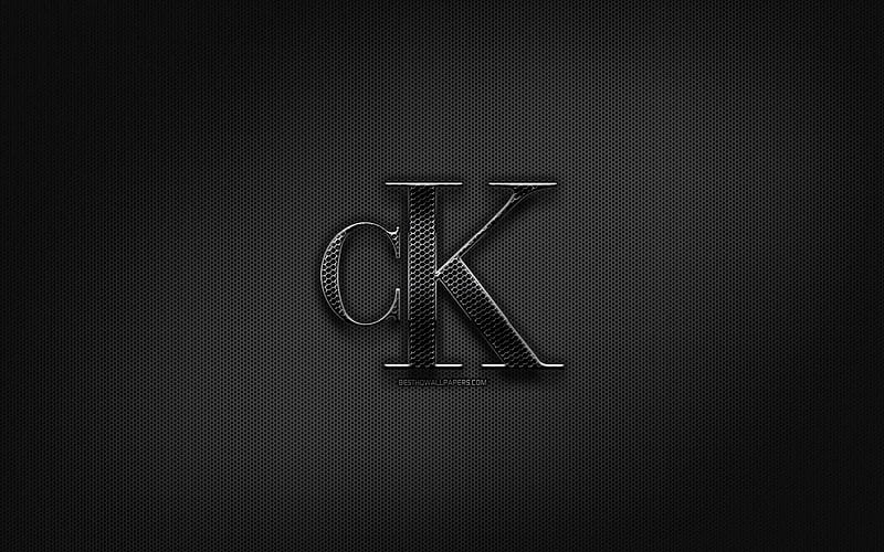 Calvin Klein black logo, creative, metal grid background, Calvin Klein logo, brands, Calvin Klein, HD wallpaper
