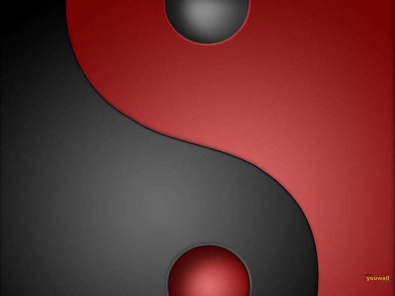 yin yang, yang, black, red, yin, HD wallpaper