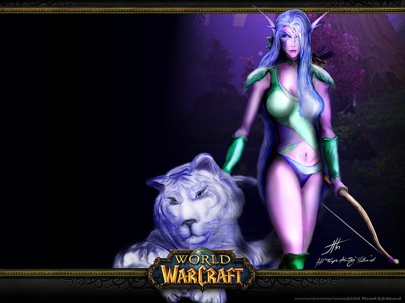 Priestess Night Elf, fantasy, girl, elf, warcraft, night elf, abstract, priestess elf, HD wallpaper