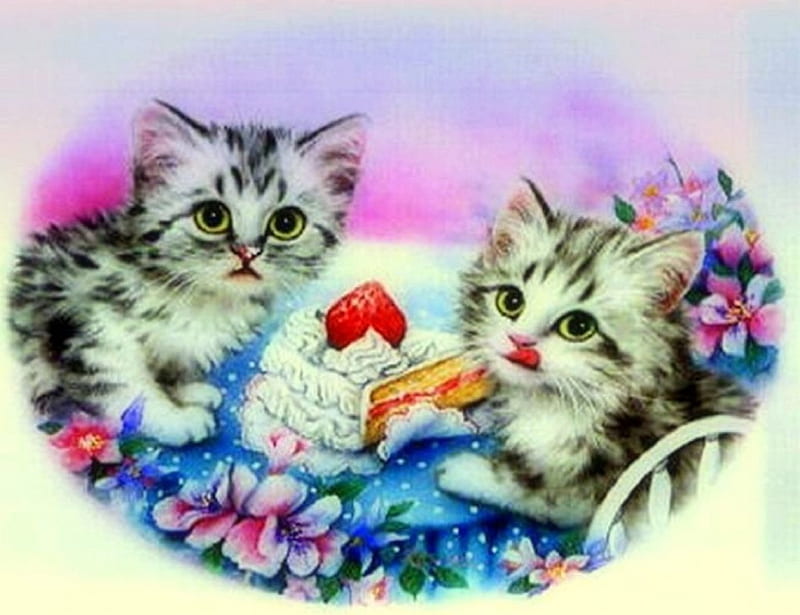 ..Our Favorite.., cake, pretty, draw and paint, strawberry, adorable, paintings, flowers, favorite, animals, lovely, kitty, colors, love four seasons, creative pre-made, cute, weird things people wear, cats, kitten, beloved valentines, HD wallpaper