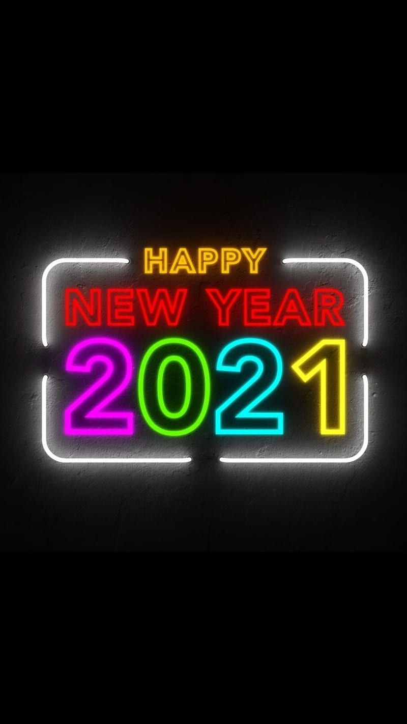 Happy new yeat, 2021, colors, happy new year, neon, new year, numbers, sayings, year 2021, HD phone wallpaper
