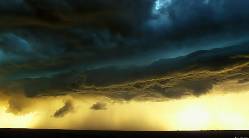 menacing storm clouds over the plain, plane, horizon, rain, clouds, storm, HD wallpaper