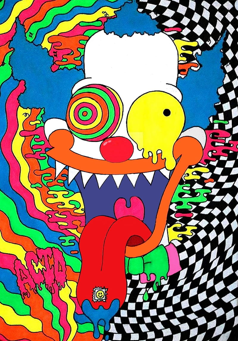 Krusty the clown, clown, krusty, scary, trippy, HD phone wallpaper