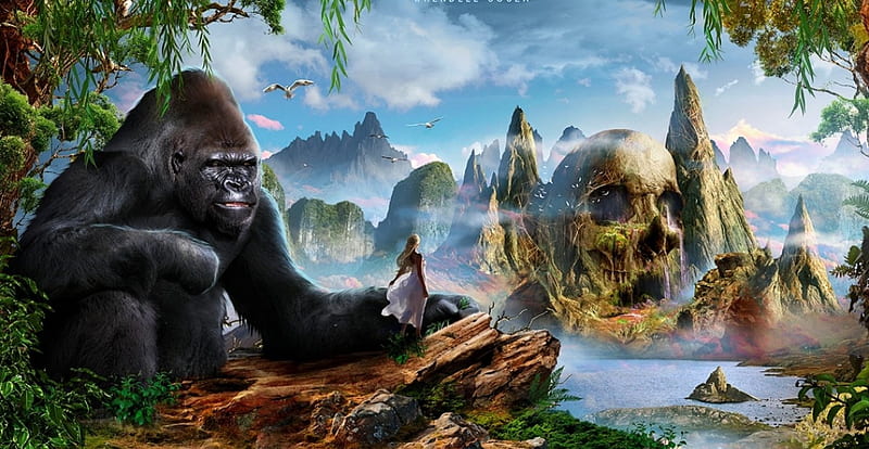 King Kong and I, art, fantasy, lady, kingkong, HD wallpaper | Peakpx