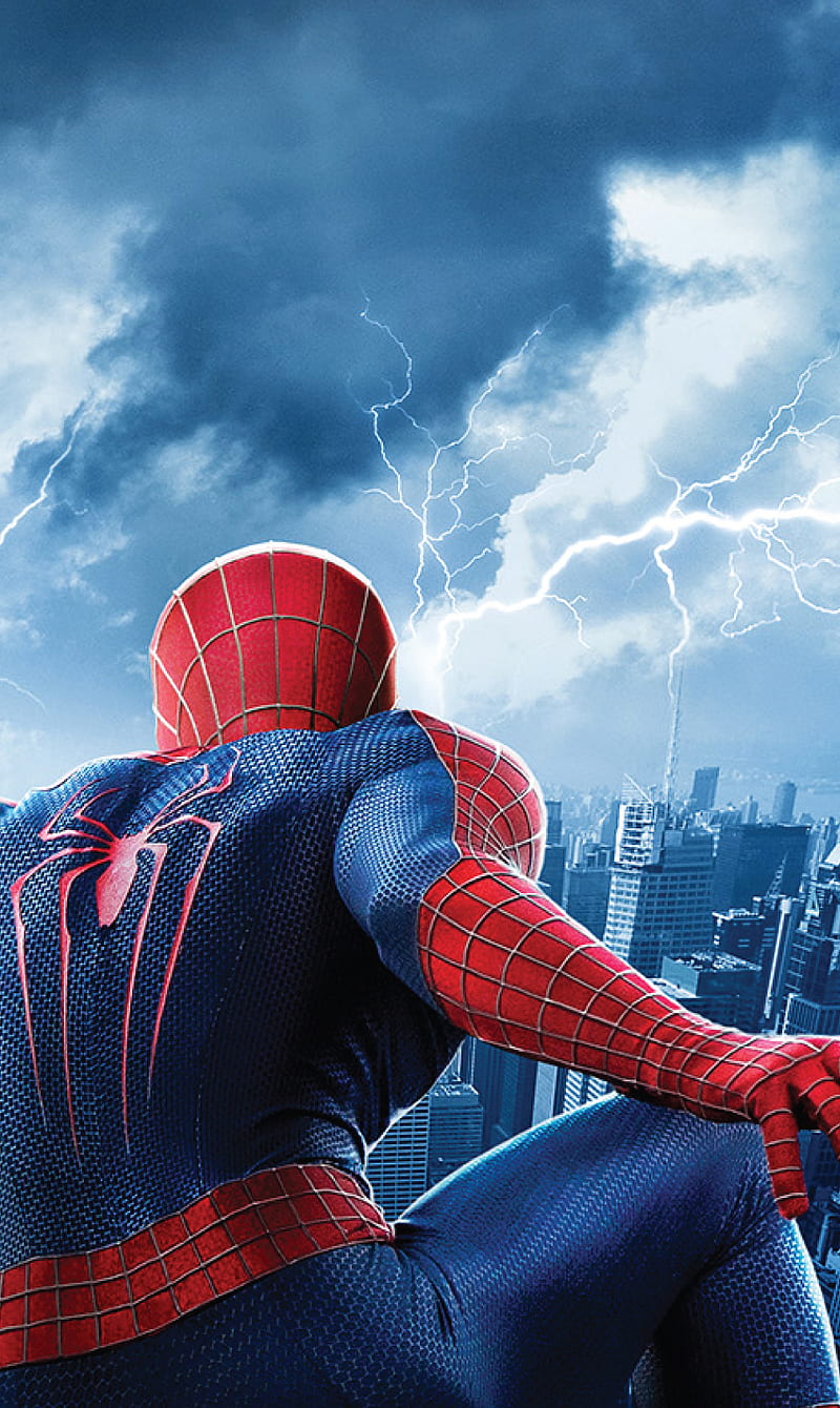 Spider-Man, amazing, art, avengers, fantasy, rain, sky, spiderman, HD phone wallpaper