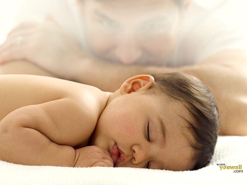 Father caring dreams, family, sleep, love, child, baby, father, HD wallpaper