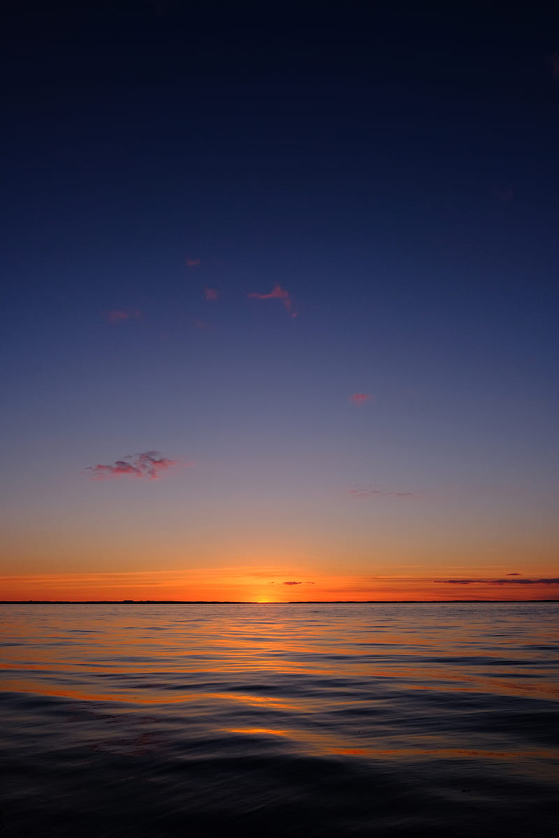 sea, sunset, horizon, evening, twilight, landscape, HD phone wallpaper