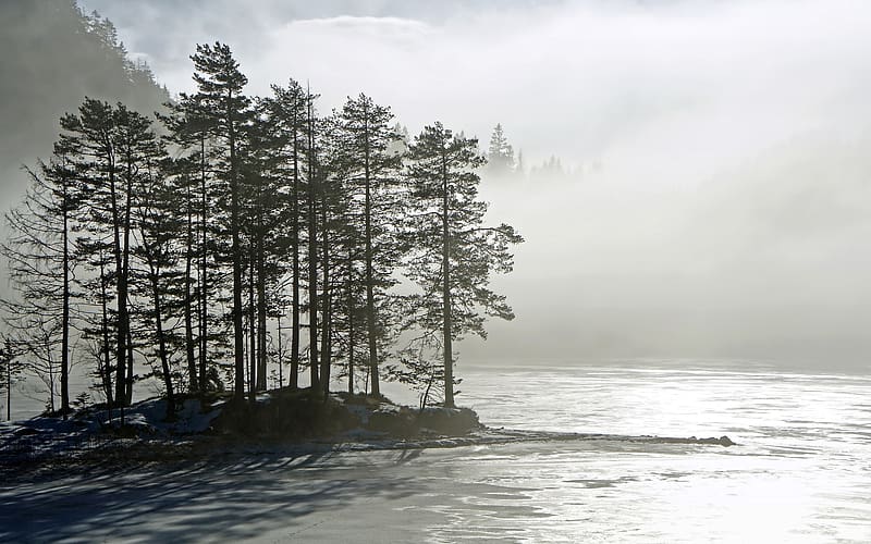 Landscape, Winter, Ice, Fog, , Island, HD wallpaper