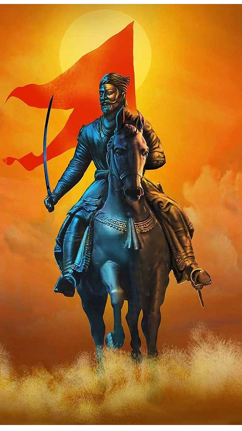 Shivaji Ke, Maharaj Riding Horse, maratha empire, sun background, HD phone wallpaper