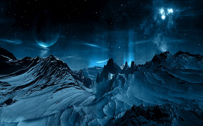 Landscape, Moon, Snow, Mountain, Space, Planet, Sci Fi, HD wallpaper