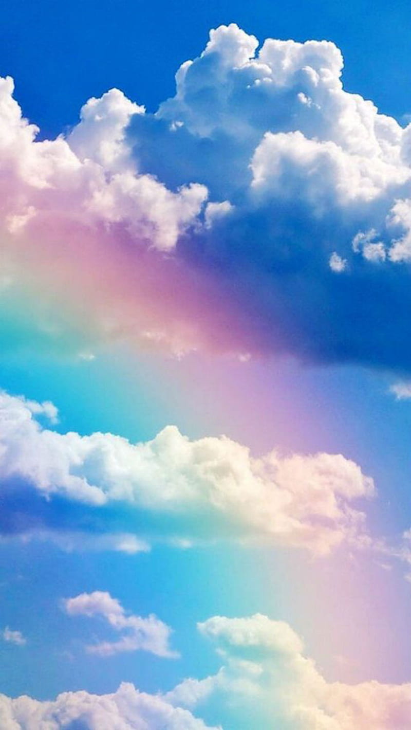 Lovely day, clouds, sky, heaven, sunny, summer, spring, rainbow, fantasy, HD phone wallpaper