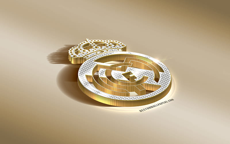 Real Madrid CF, Spanish football club, golden silver logo, Madrid, Spain, La Liga, Real Madrid, 3d golden emblem, creative 3d art, football, LaLiga, HD wallpaper