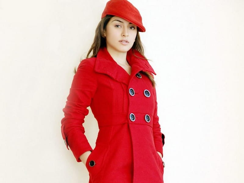 Hansika, red, dress, actress, cap, HD wallpaper