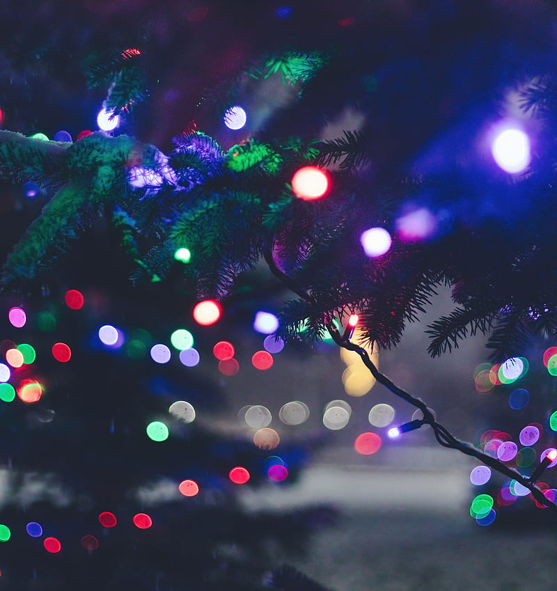 christmas tree, garland, lights, glare, new year, christmas, HD phone wallpaper