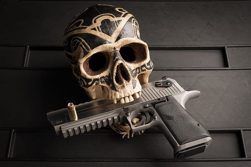 Skull Pistol , skull, pistol, HD wallpaper