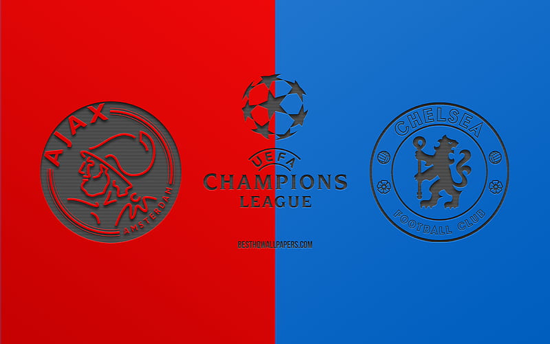Ajax Amsterdam vs Chelsea FC, football match, 2019 Champions League, promo, red blue background, creative art, UEFA Champions League, football, AFC Ajax, HD wallpaper