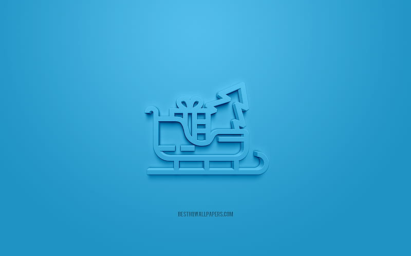 Sleigh 3d icon, blue background, 3d symbols, Sleigh, creative 3d art, 3d icons, Sleigh sign, Winter 3d icons, HD wallpaper