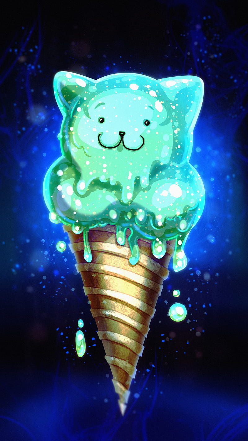 Ice cream, art, cat, cute, ears, ice cream, HD phone wallpaper | Peakpx