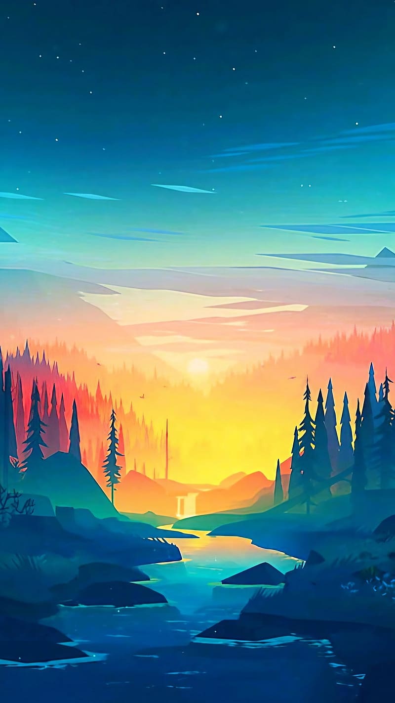 Iphone Animated, Creative Painting, art work, sunset, HD phone wallpaper