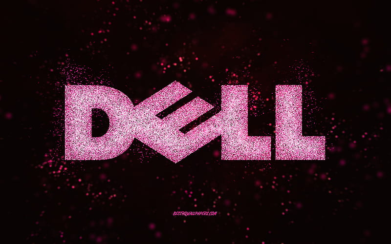 Dell glitter logo, black background, Dell logo, pink glitter art, Dell, creative art, Dell pink glitter logo, HD wallpaper