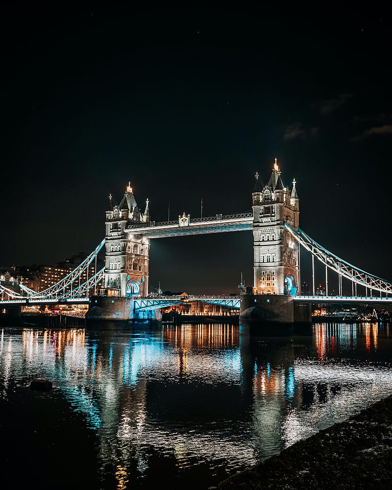 bridge, architecture, river, night city, london, HD phone wallpaper