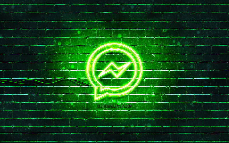 Facebook Messenger green logo green neon lights, creative, green abstract background, Facebook Messenger logo, social networks, Facebook Messenger, HD wallpaper