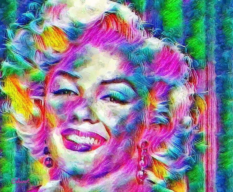 Marilyn Monroe, colorful, art, yellow, cehenot, abstract, woman, girl ...