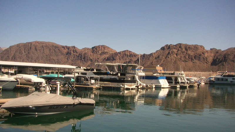 Lake Mead (Nevada), Mountains, Sky, Lake Mead, Refelections, Nevada, Boats, HD wallpaper