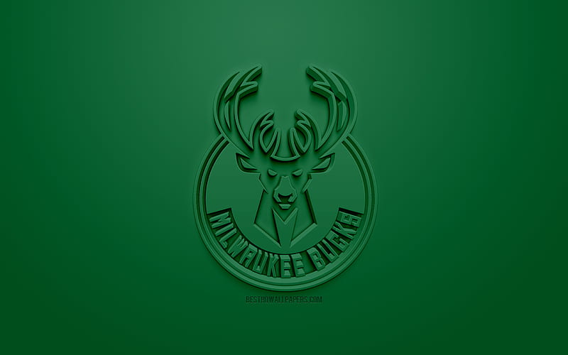 Milwaukee Bucks, creative 3D logo, green background, 3d emblem, American basketball club, NBA, Milwaukee, Wisconsin, USA, National Basketball Association, 3d art, basketball, 3d logo, HD wallpaper