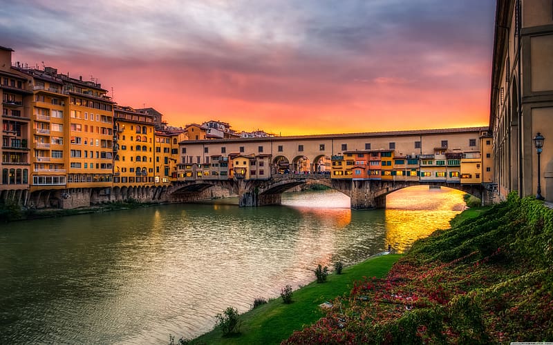 Bridges, Sunset, Italy, Bridge, Florence, Ponte Vecchio, , Canal, HD wallpaper