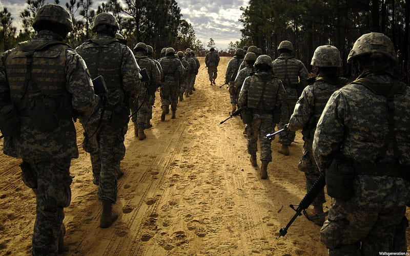 soldados, caminata, fusil, guerra, HD wallpaper