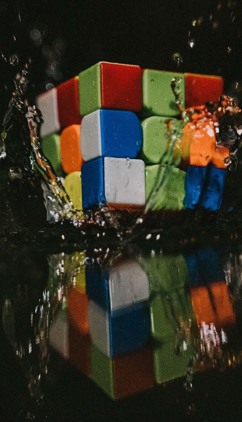 CubeSplash, colors, cube, rubik, rubikscube, speedcube, splash, water, HD phone wallpaper