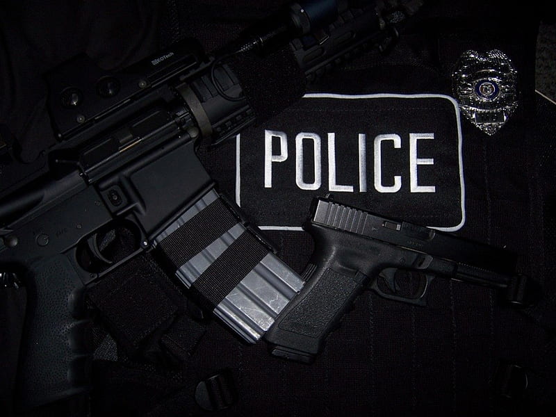 Tools Of The Trade, Police Officer, police, machine gun, HD wallpaper