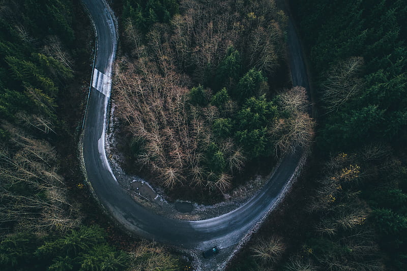 aerial graphy of curved road, HD wallpaper