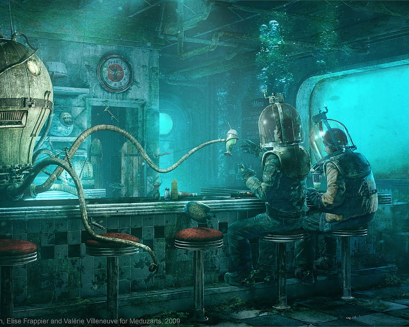 Underwater Bar, Art, Pubs, Underwater, Artwork, HD wallpaper