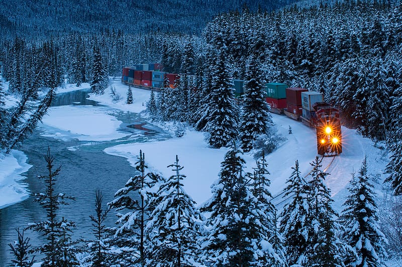 Winter, Canada, Train, Banff National Park, Vehicles, HD wallpaper