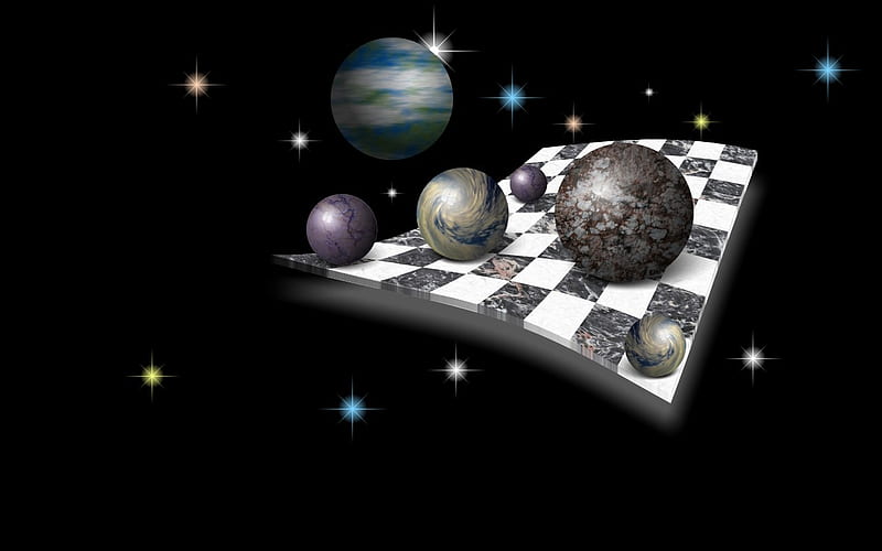 Planet chess, art, stars, planets, space, graphics, chess, HD wallpaper