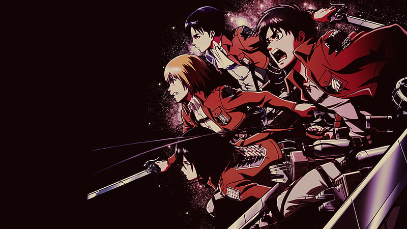 Attack On Titan Armin Arlert Eren Yeager Levi Ackerman Mikasa Ackerman With Background Of Dark Night Anime, HD wallpaper