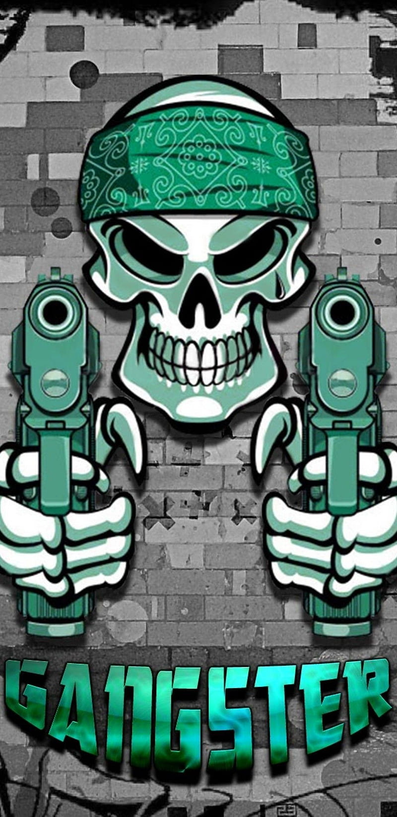Gangster Skull, cool, gang, graffiti, green, gun, HD phone wallpaper