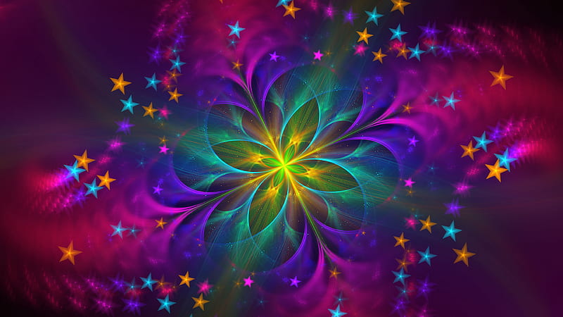 fractal, flower, colorful, shining, abstraction, digital, HD wallpaper