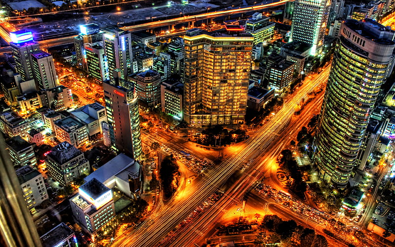 Seoul, South Korea, evening, skyscrapers city lights, cityscape, Samseong Station, HD wallpaper