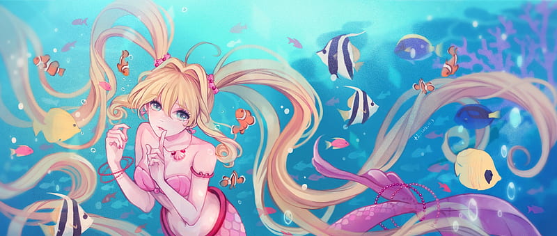 Mermaid Melody, pretty, underwater, manga, mermaid, nanase, fantasy, girl, anime, long hair, HD wallpaper