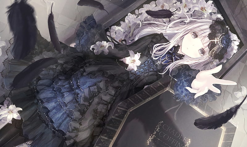 gothic anime girl, black dress, lolita fashion, headdress, loli, Anime, HD wallpaper