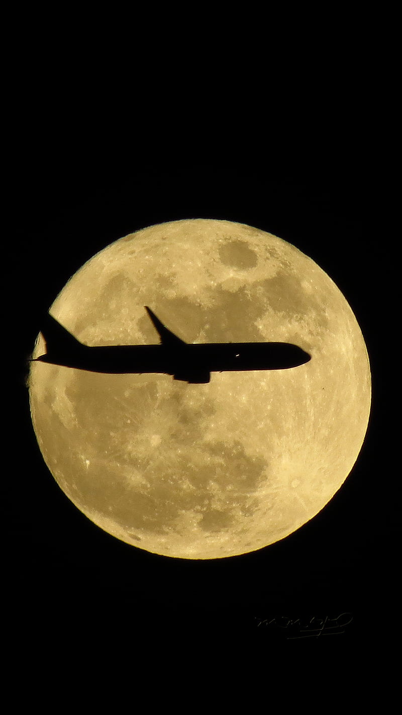 Moon and plane, fullmoon, moon, plane, space, HD phone wallpaper