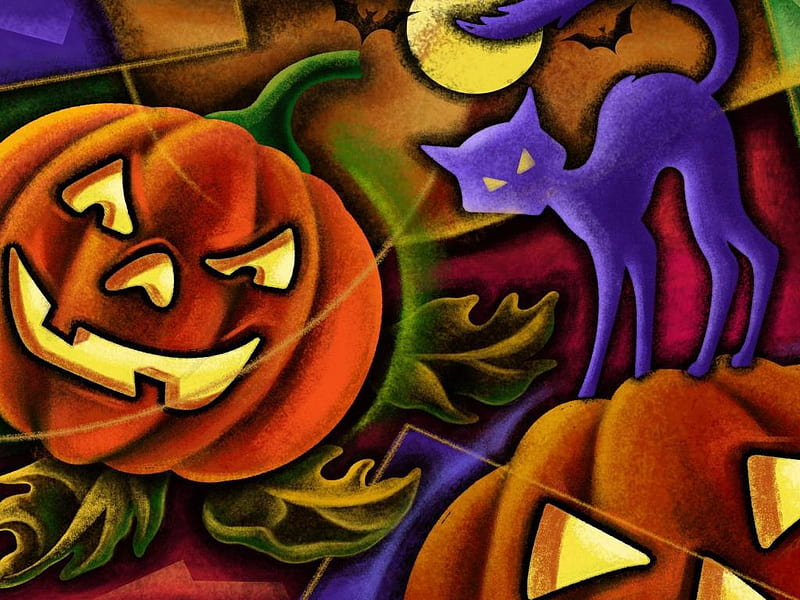 Halloween, october 31, moon, holiday, cat, abstract, HD wallpaper