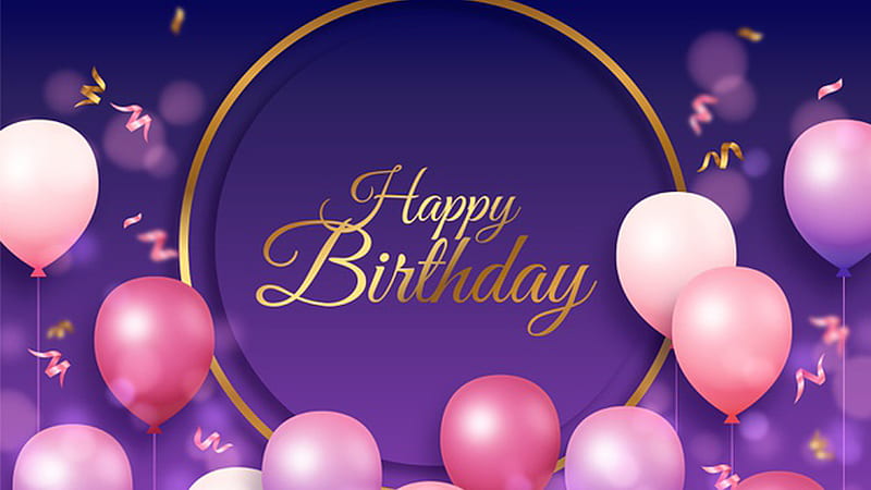 Happy Birtay Letters With Pink Balloons In Dark Purple Background Happy Birtay, HD wallpaper