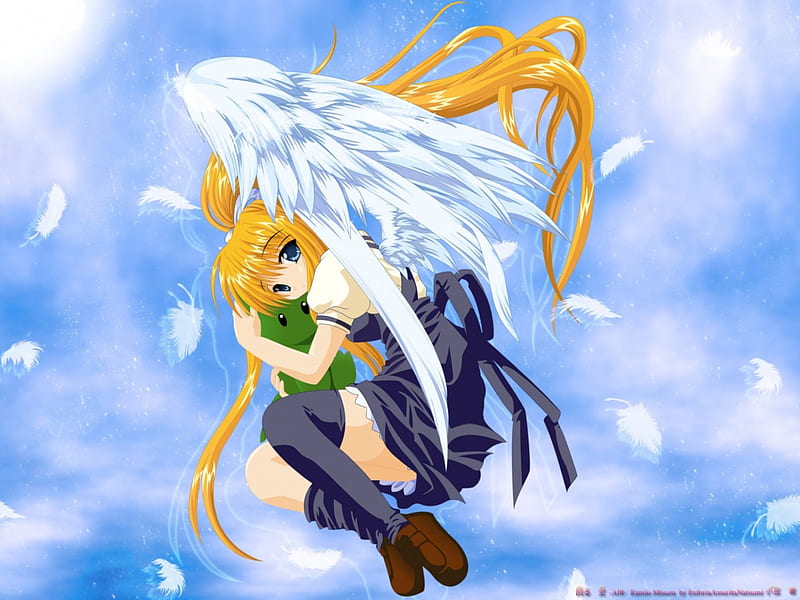 Flying~, wings, anime, air, flying, misuzu, clouds, sky, feathers, HD  wallpaper | Peakpx