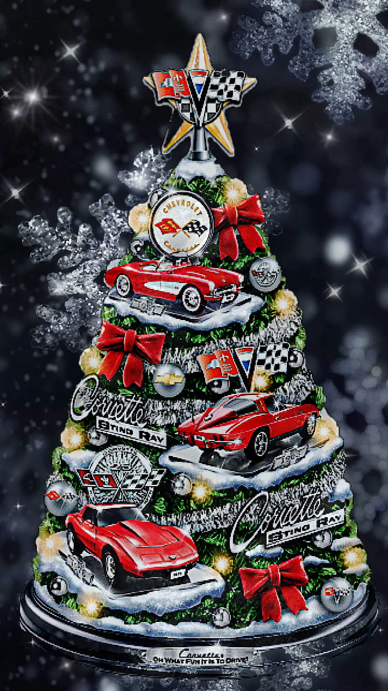 Corvette christmas, chevrolet, sting ray, tree, holiday, HD phone wallpaper
