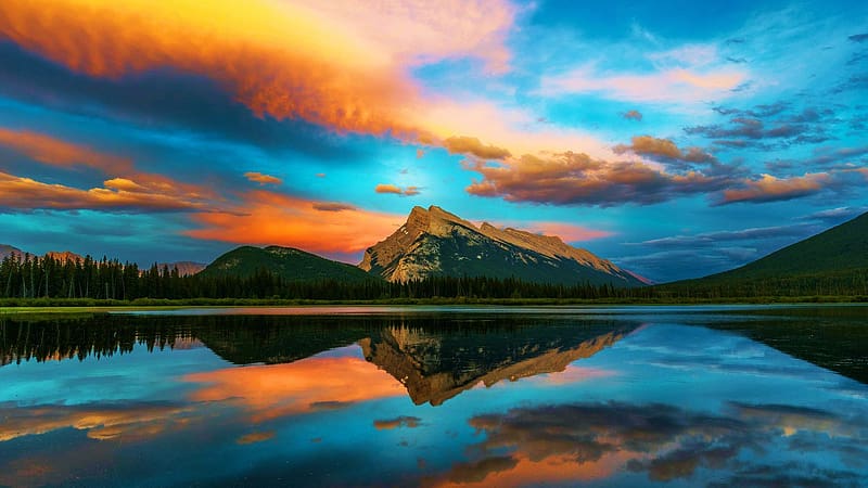Vermilion Lakes, Banff NP, Alberta, landscape, colors, clouds, sky ...