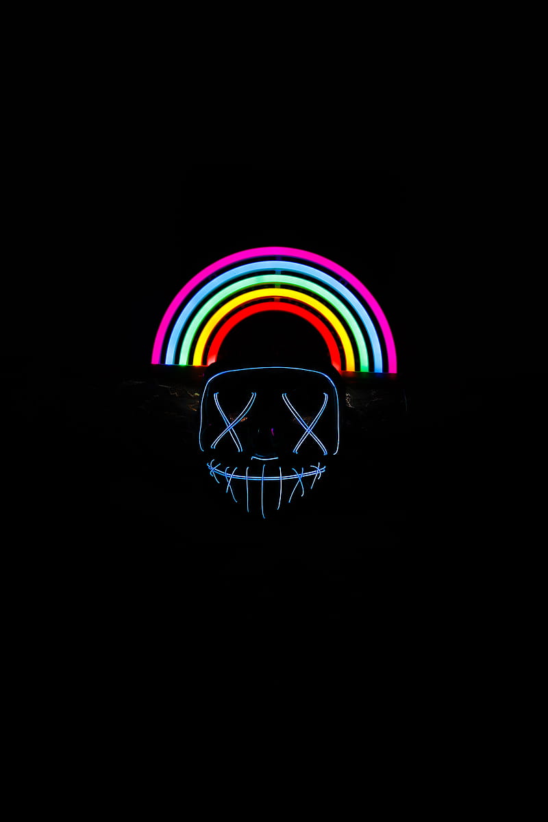 mask, rainbow, neon, dark, HD phone wallpaper